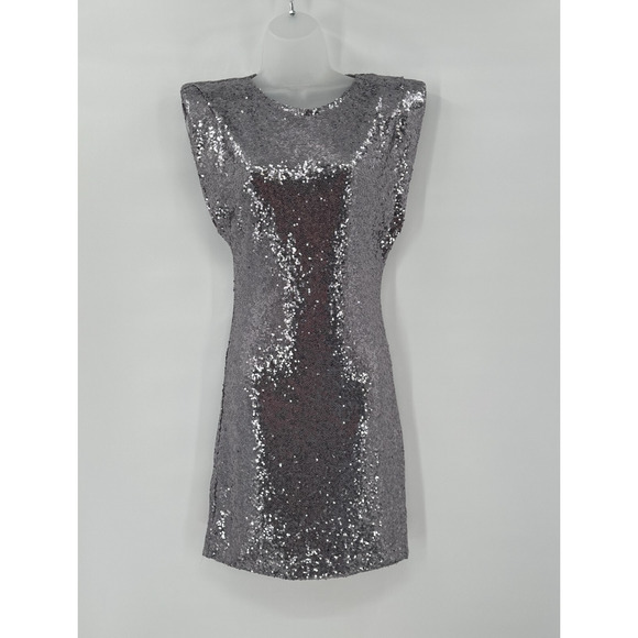 ASTR The Label Sequin Dress Small Silver‎ Metallic Mini Cocktail Festival Event - Picture 1 of 10
